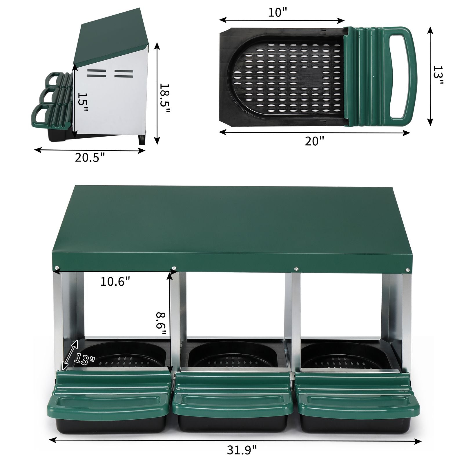 3 Compartment Roll Out Chicken Nesting Box with lightweight Basket
