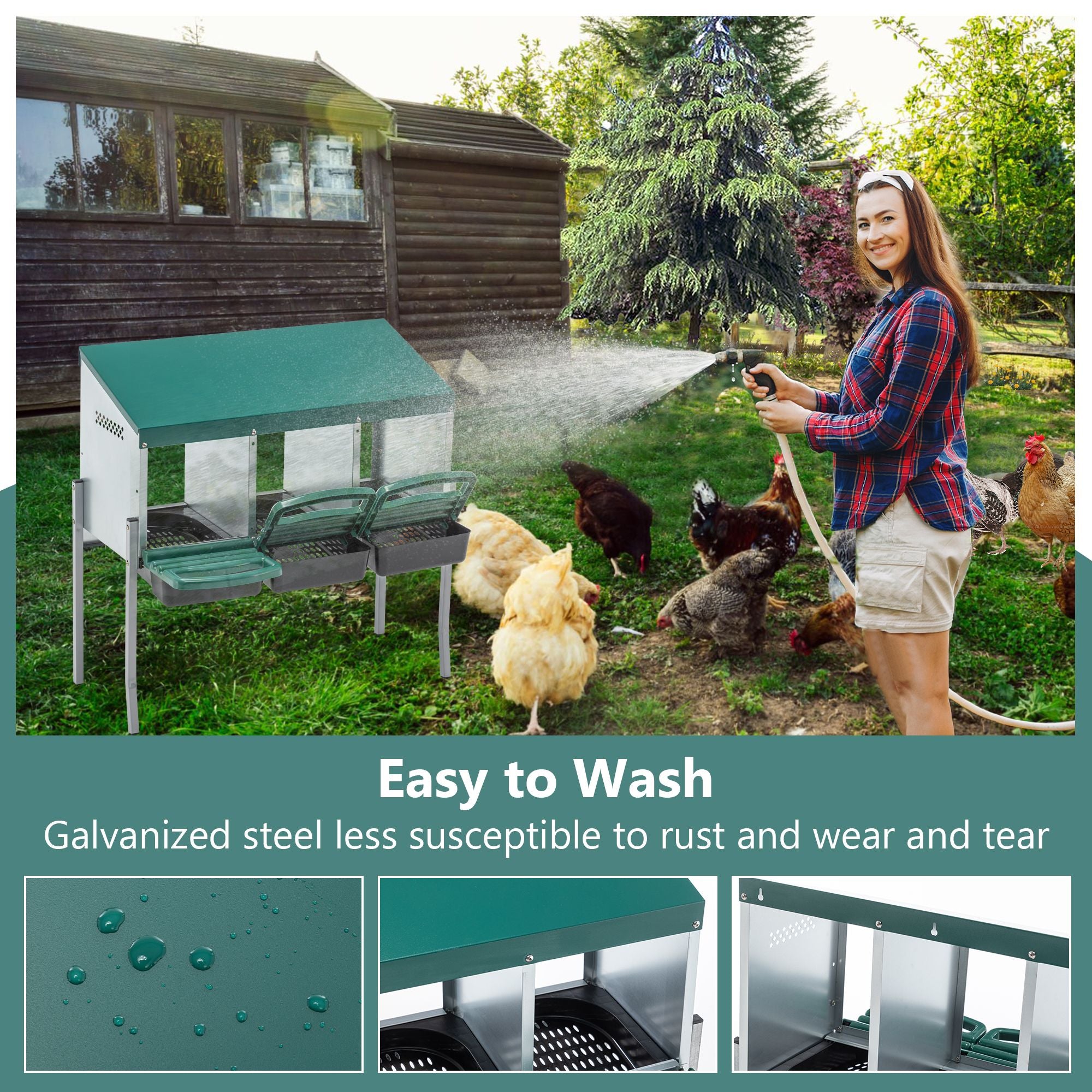 3 Holes Chicken Nesting Box structured Chicken Egg Laying Nest Box with Bracket Legs