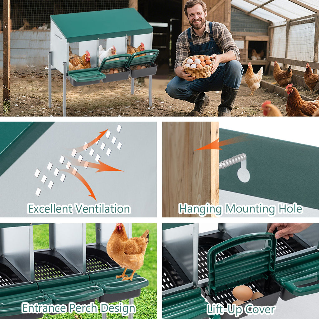 3 Holes Chicken Nesting Box structured Chicken Egg Laying Nest Box with Bracket Legs