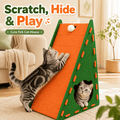 3-in-1 Felt Cat Scratcher House with Hideout & Pom-Pom Toy