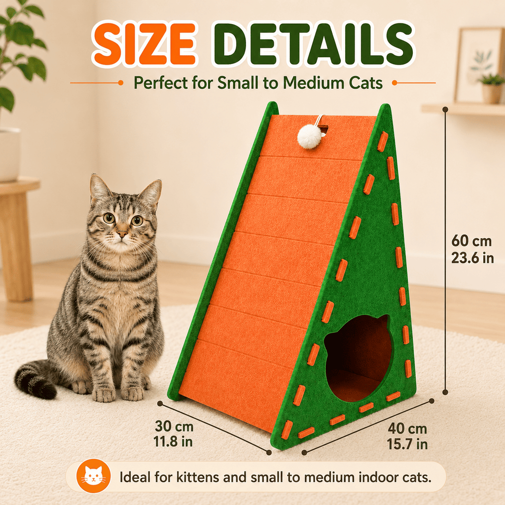 3-in-1 Felt Cat Scratcher House with Hideout & Pom-Pom Toy