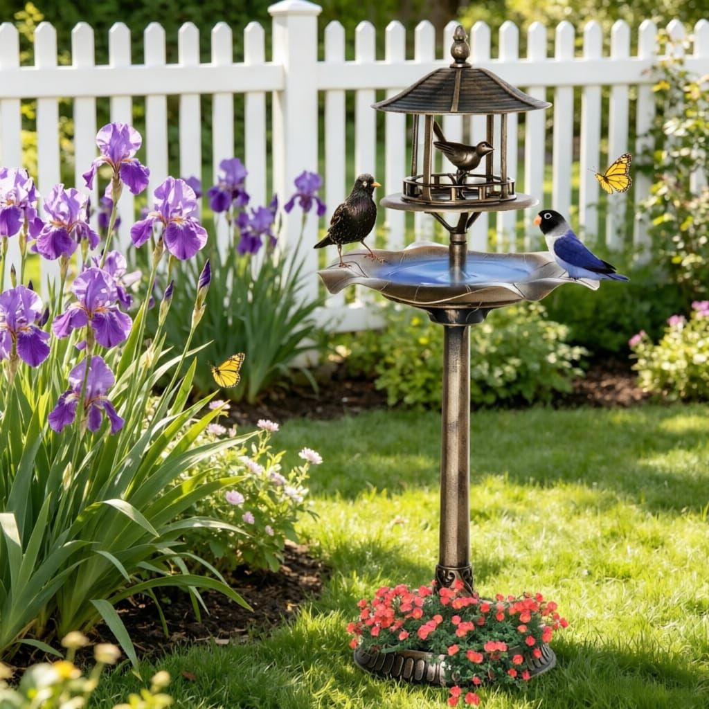 3 in 1 Garden Bird Bath Bowl Pedestal with Bird Feeder, Large Water Basin, Underneath Flower Planter