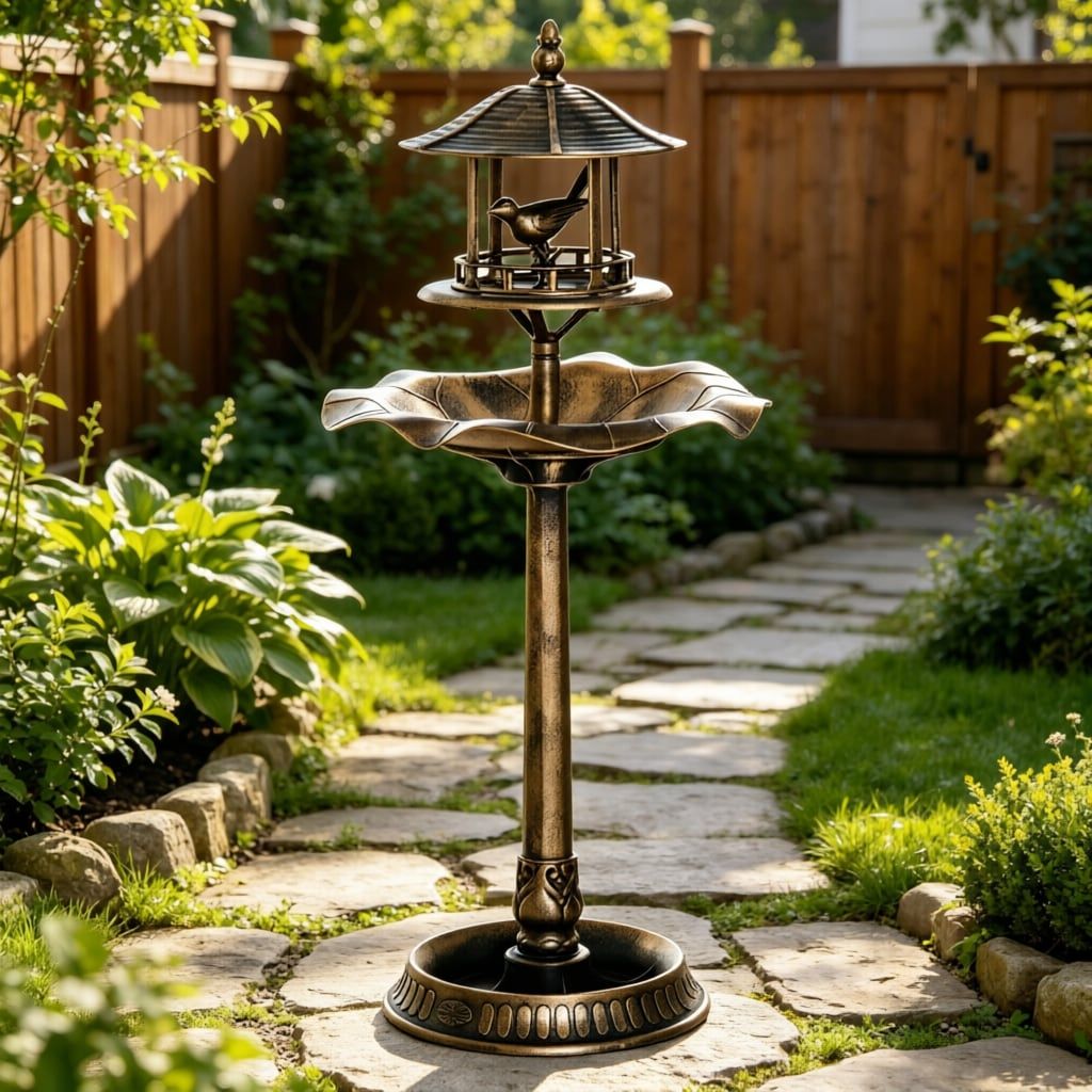 3 in 1 Garden Bird Bath Bowl Pedestal with Bird Feeder, Large Water Basin, Underneath Flower Planter