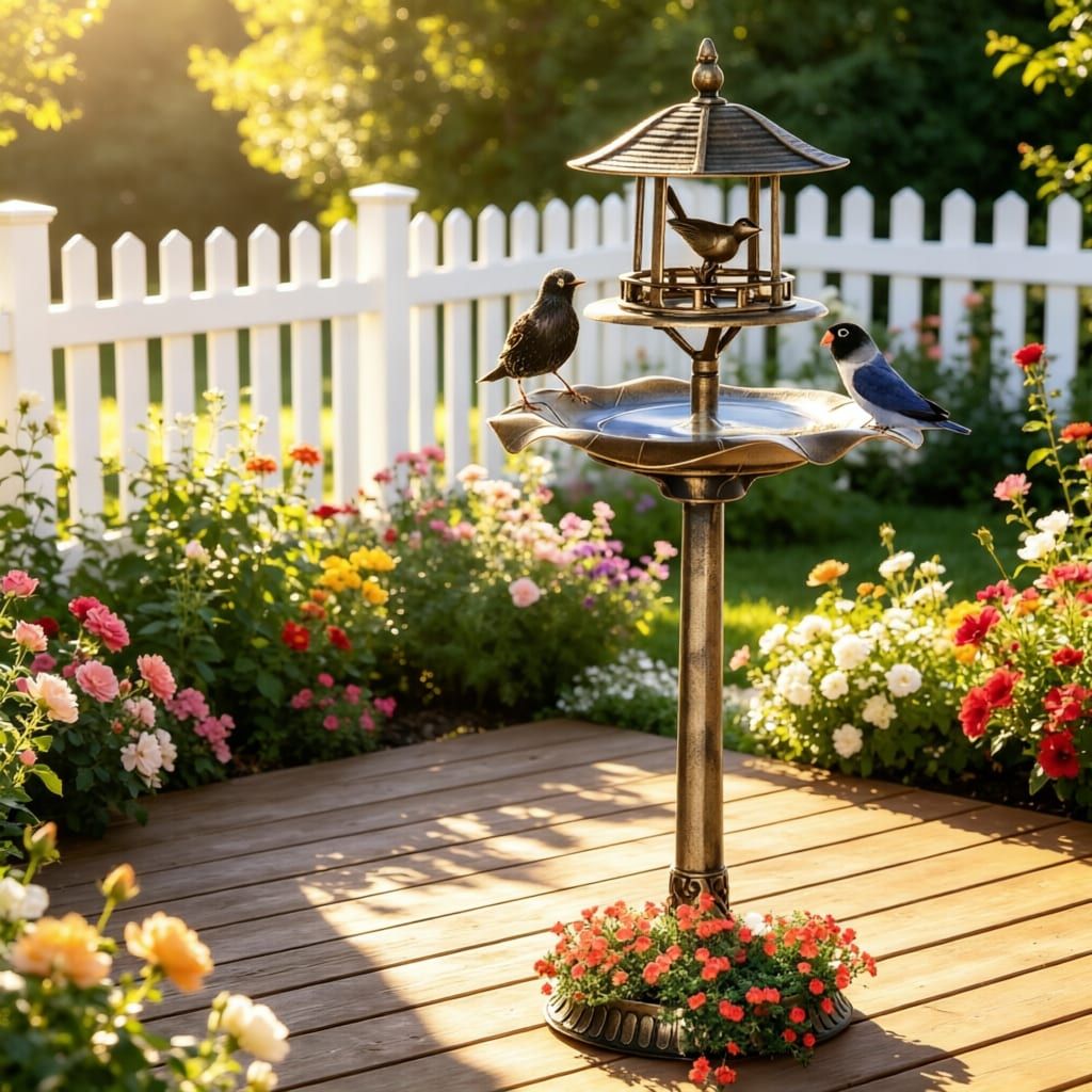 3 in 1 Garden Bird Bath Bowl Pedestal with Bird Feeder, Large Water Basin, Underneath Flower Planter