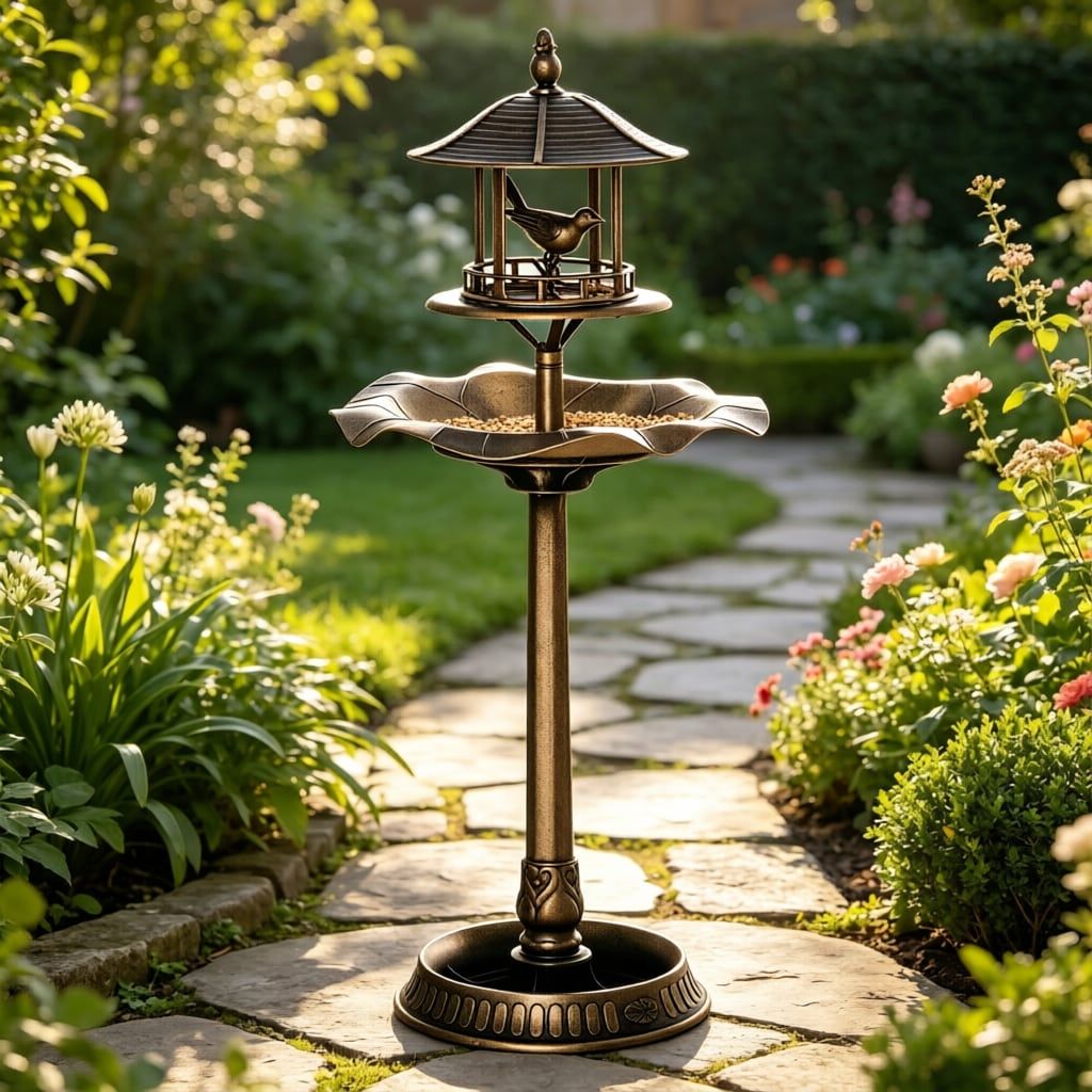 3 in 1 Garden Bird Bath Bowl Pedestal with Bird Feeder, Large Water Basin, Underneath Flower Planter