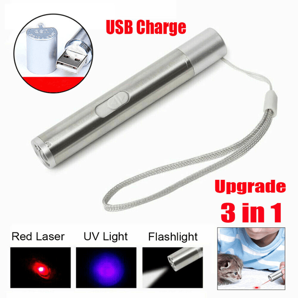 3-in-1 USB Rechargeable Pet Toy Pen with Red Laser, UV Detector & White Flashlight