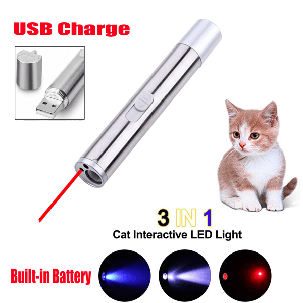 3-in-1 USB Rechargeable Pet Toy Pen with Red Laser, UV Detector & White Flashlight