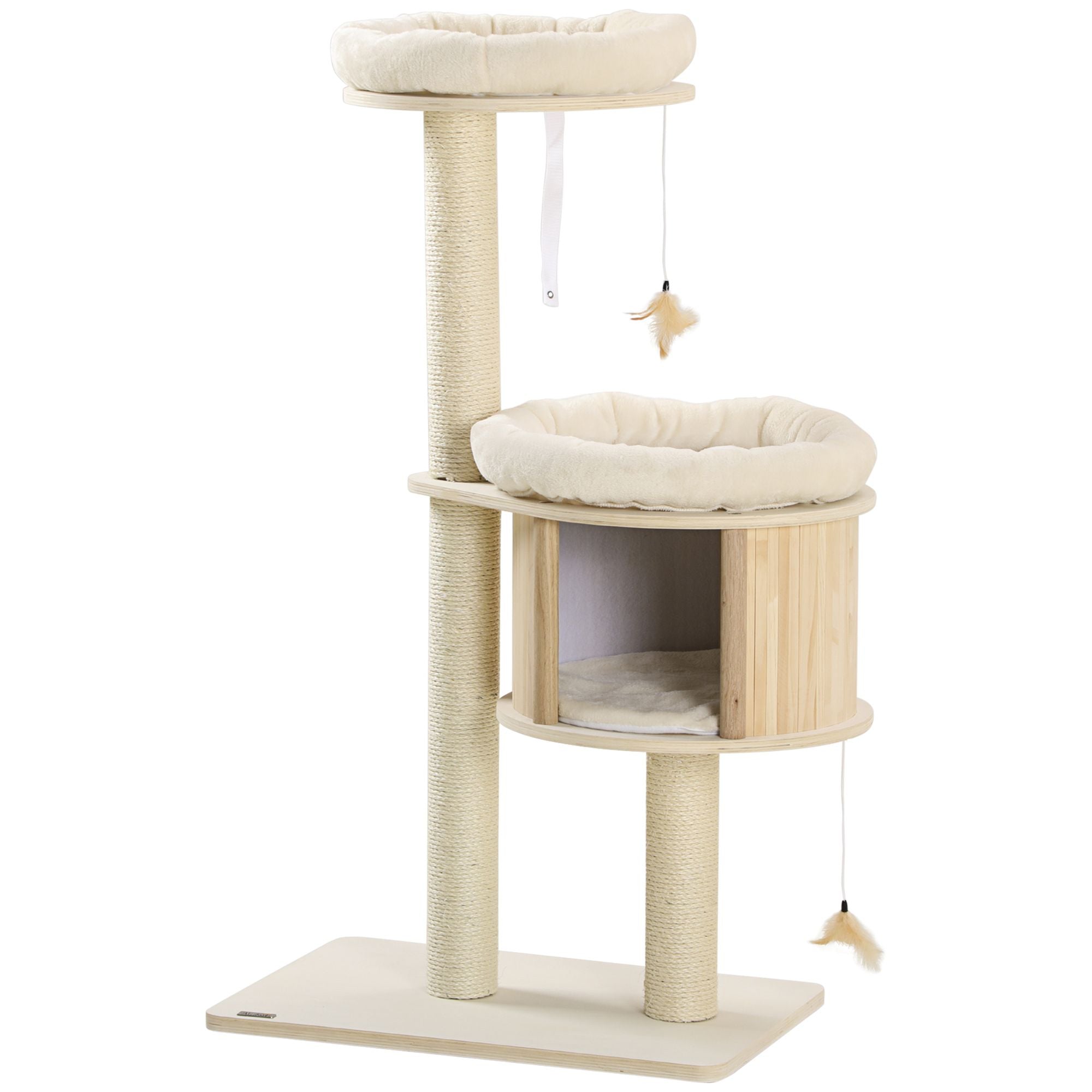 3-Level Cat Tree with Scratching Posts & Soft Cushions – Fun Badminton Toy for Playful Cats