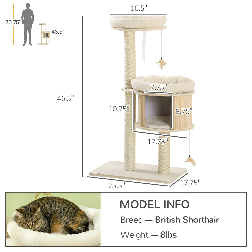 3-Level Cat Tree with Scratching Posts & Soft Cushions – Fun Badminton Toy for Playful Cats