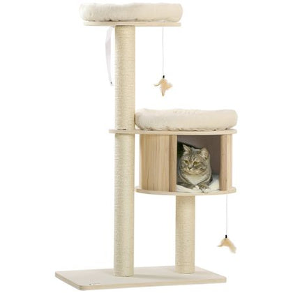 3-Level Cat Tree with Scratching Posts & Soft Cushions – Fun Badminton Toy for Playful Cats