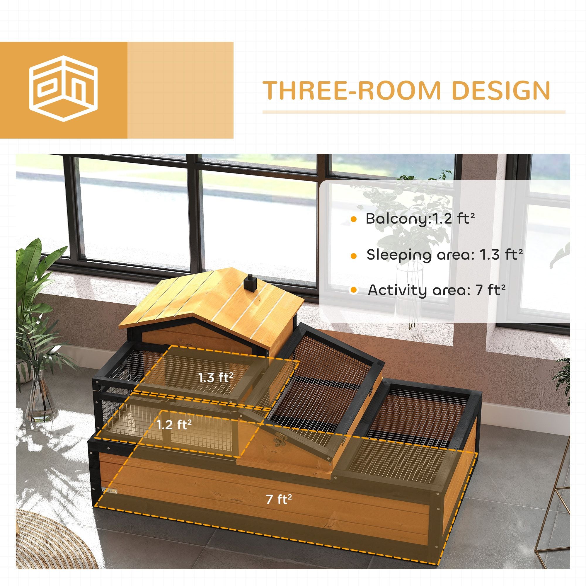 3-Room Tortoise Habitat with Balcony & Openable Roofs