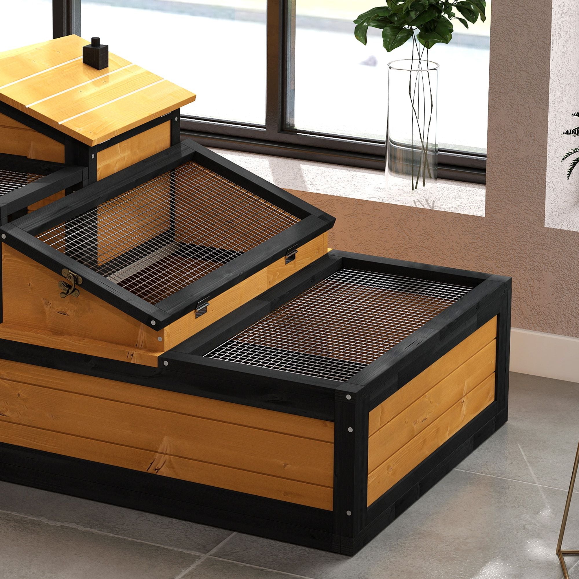 3-Room Tortoise Habitat with Balcony & Openable Roofs
