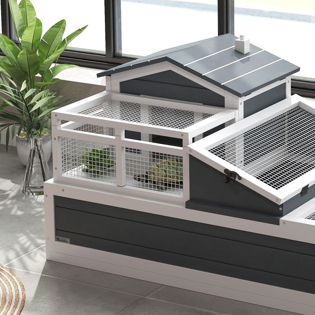 3-Room furniture-style Tortoise Habitat with Balcony & Mesh Roof