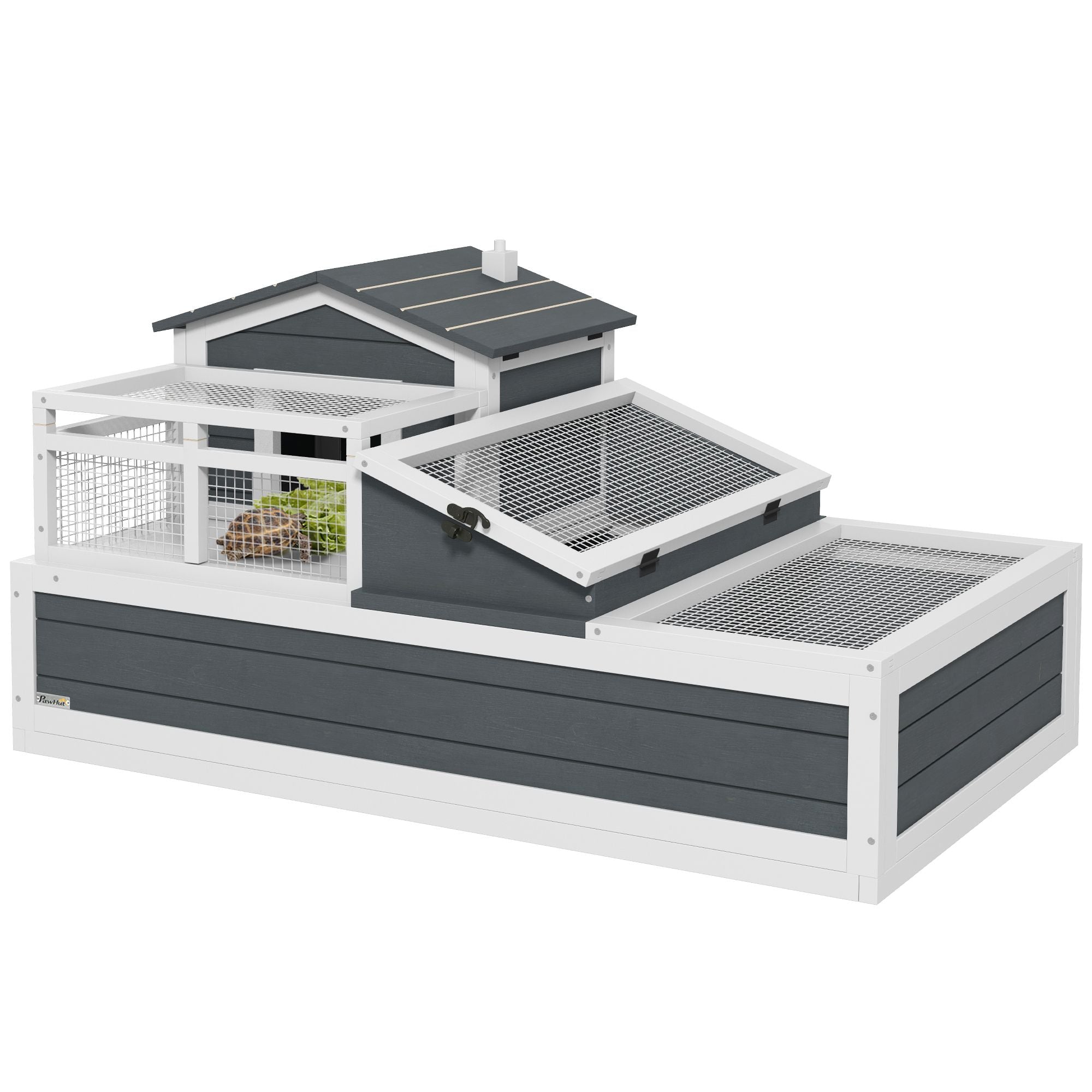 3-Room furniture-style Tortoise Habitat with Balcony & Mesh Roof