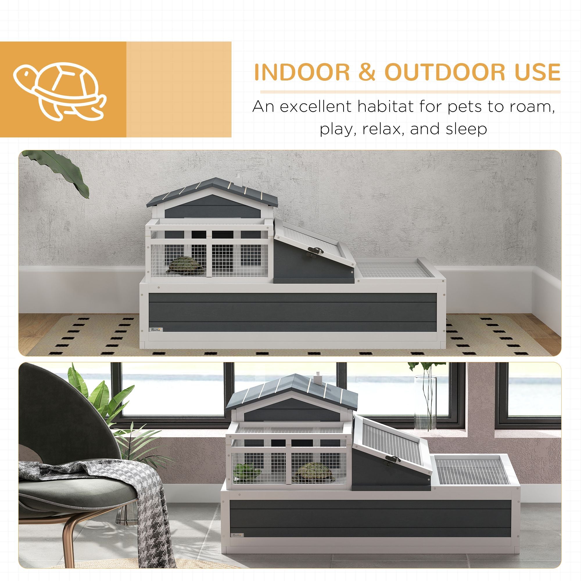 3-Room furniture-style Tortoise Habitat with Balcony & Mesh Roof