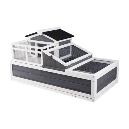3-Room Tortoise House,Tortoise Habitat with Balcony & 2 Stories, Wooden Tortoise Enclosure Indoor & Outdoor with Ramp, Tray, Openable Roof, Large Reptile Cage, 44" x 25.6"x 24"