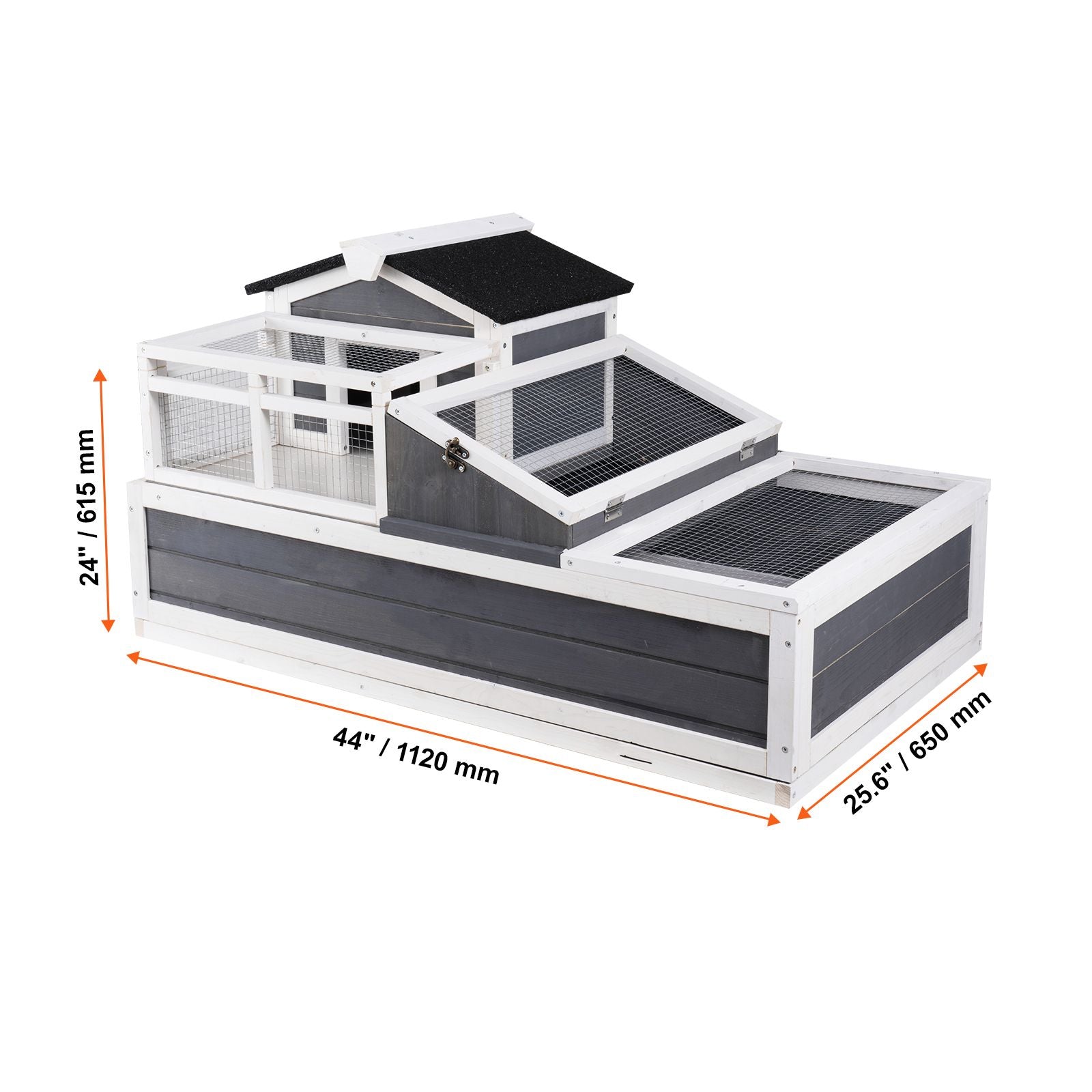 3-Room Tortoise House,Tortoise Habitat with Balcony & 2 Stories, Wooden Tortoise Enclosure Indoor & Outdoor with Ramp, Tray, Openable Roof, Large Reptile Cage, 44" x 25.6"x 24"