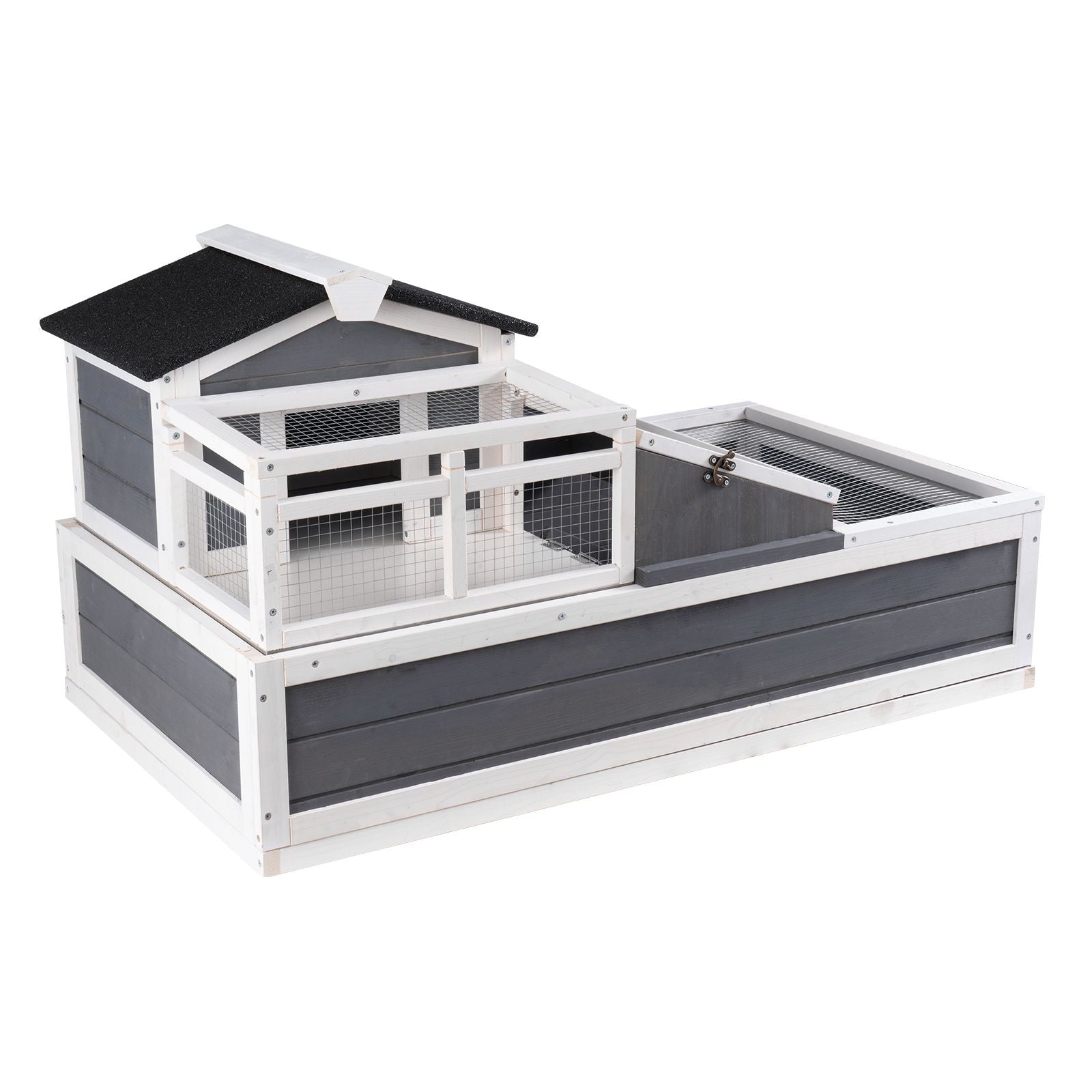 3-Room Tortoise House,Tortoise Habitat with Balcony & 2 Stories, Wooden Tortoise Enclosure Indoor & Outdoor with Ramp, Tray, Openable Roof, Large Reptile Cage, 44" x 25.6"x 24"