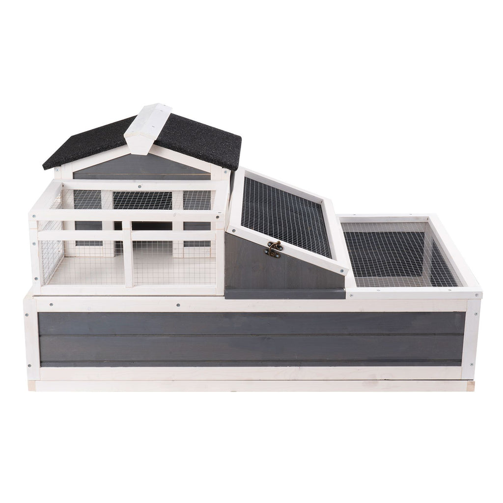 3-Room Tortoise House,Tortoise Habitat with Balcony & 2 Stories, Wooden Tortoise Enclosure Indoor & Outdoor with Ramp, Tray, Openable Roof, Large Reptile Cage, 44" x 25.6"x 24"