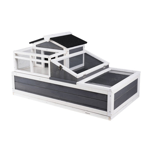 3-Room Tortoise House,Tortoise Habitat with Balcony & 2 Stories, Wooden Tortoise Enclosure Indoor & Outdoor with Ramp, Tray, Openable Roof, Large Reptile Cage, 44" x 25.6"x 24"