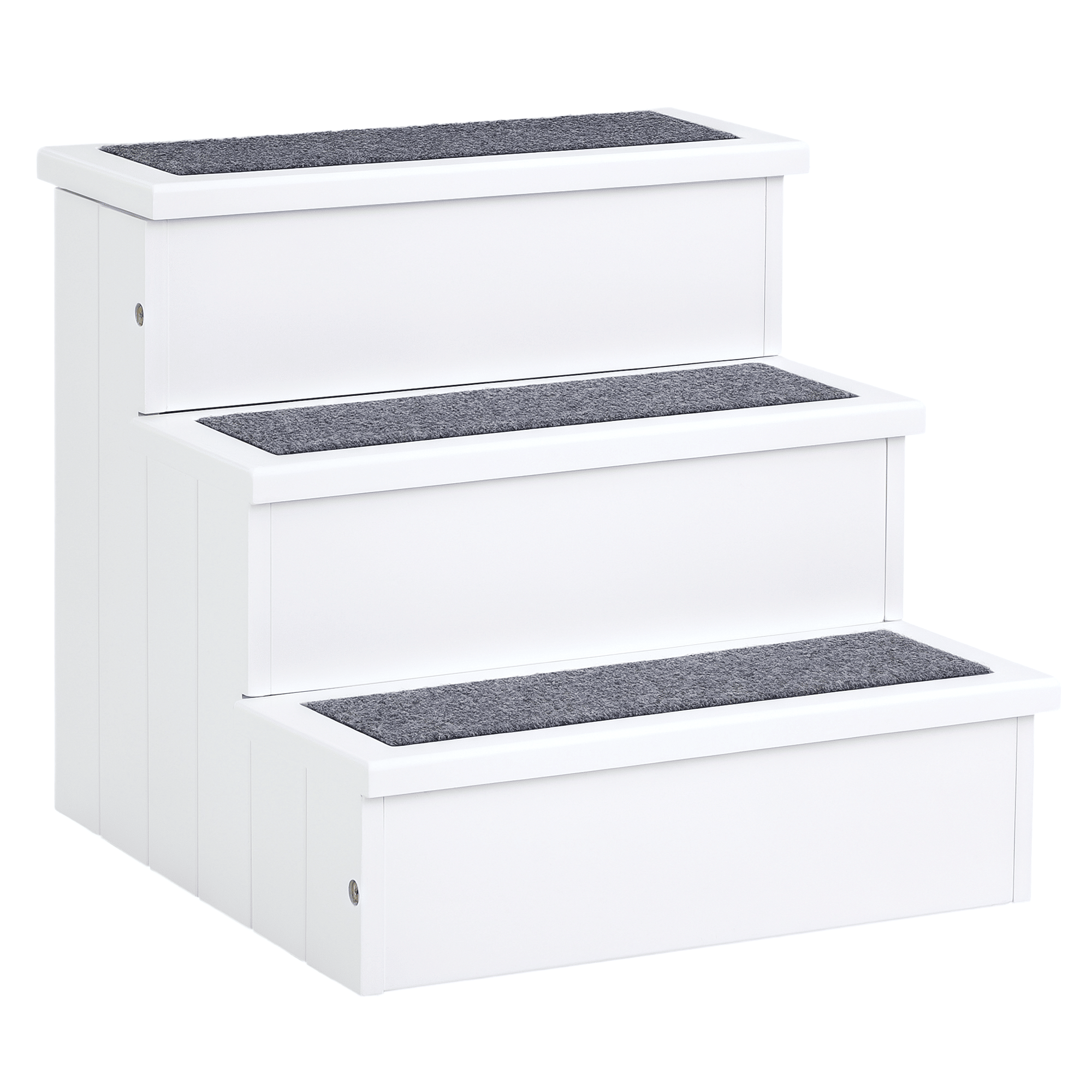 3 Step Wooden Carpeted Non Slip Pet Stairs Ramp for Cats and Small Dogs - White