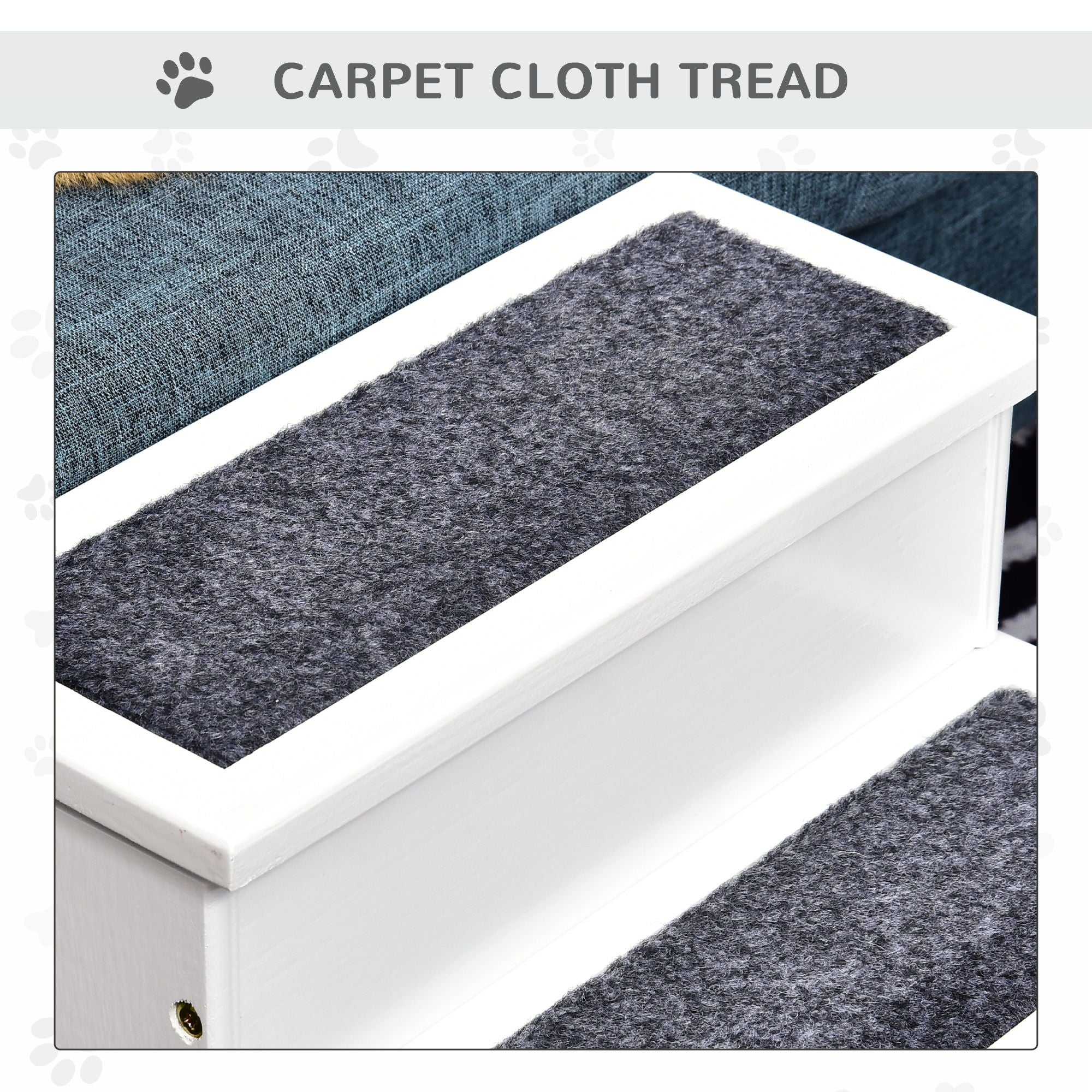 3 Step Wooden Carpeted Non Slip Pet Stairs Ramp for Cats and Small Dogs - White