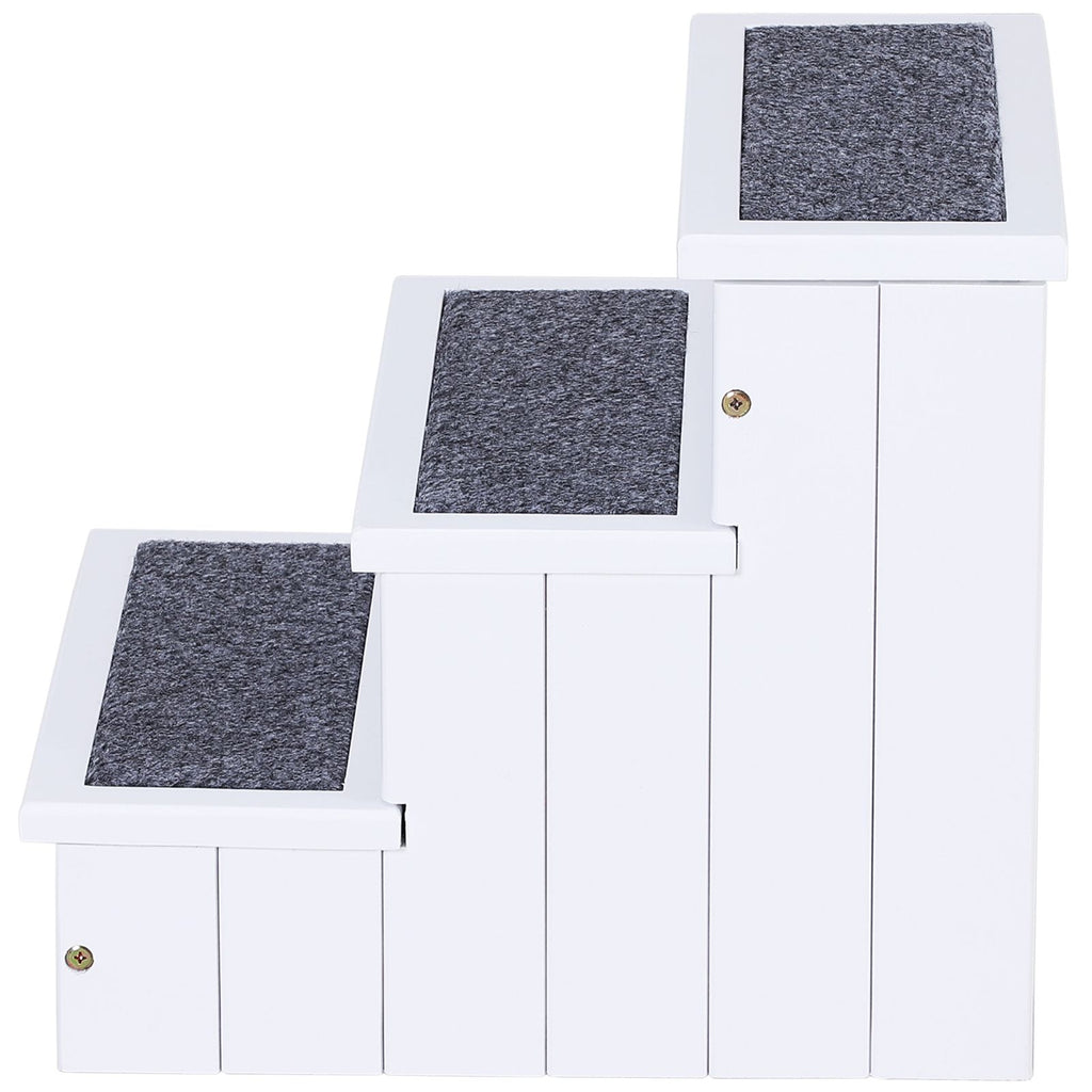 3 Step Wooden Carpeted Non Slip Pet Stairs Ramp for Cats and Small Dogs - White