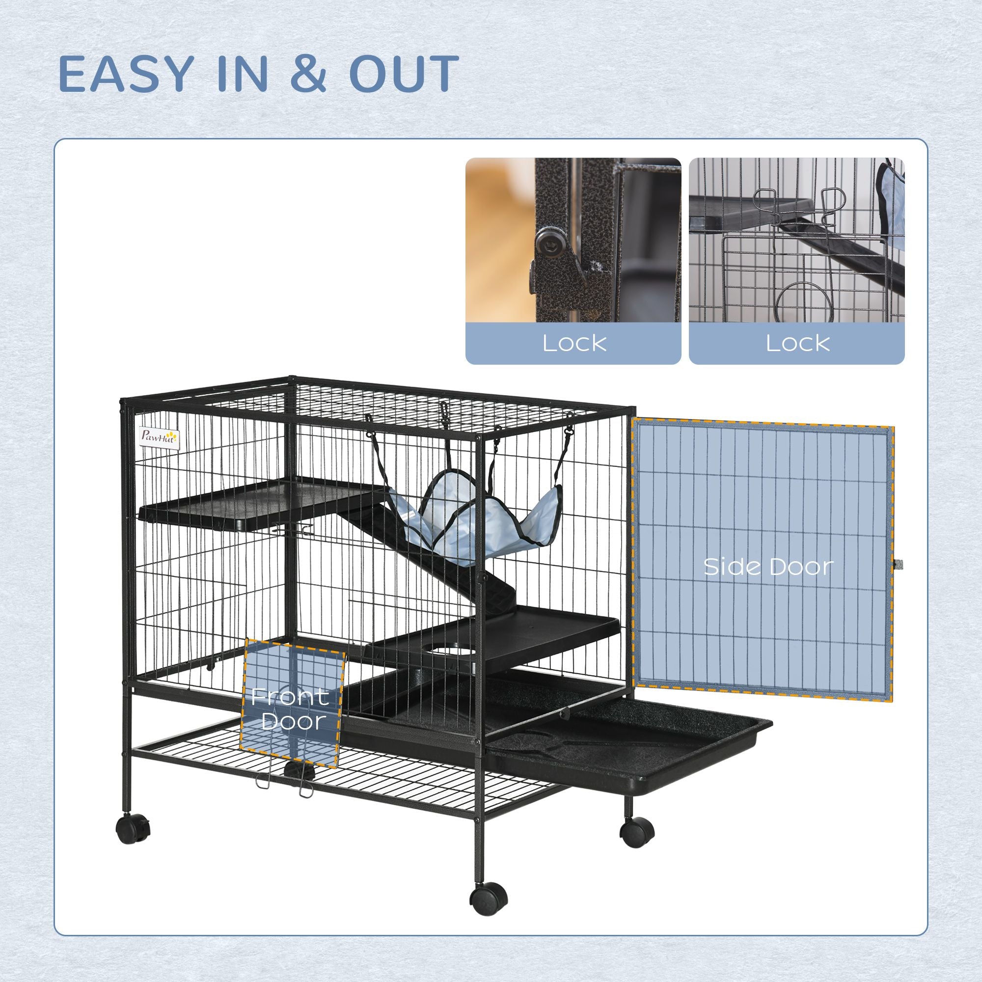 Spacious 3-Storey structured Ferret Cage with Hammock and Storage Shelf