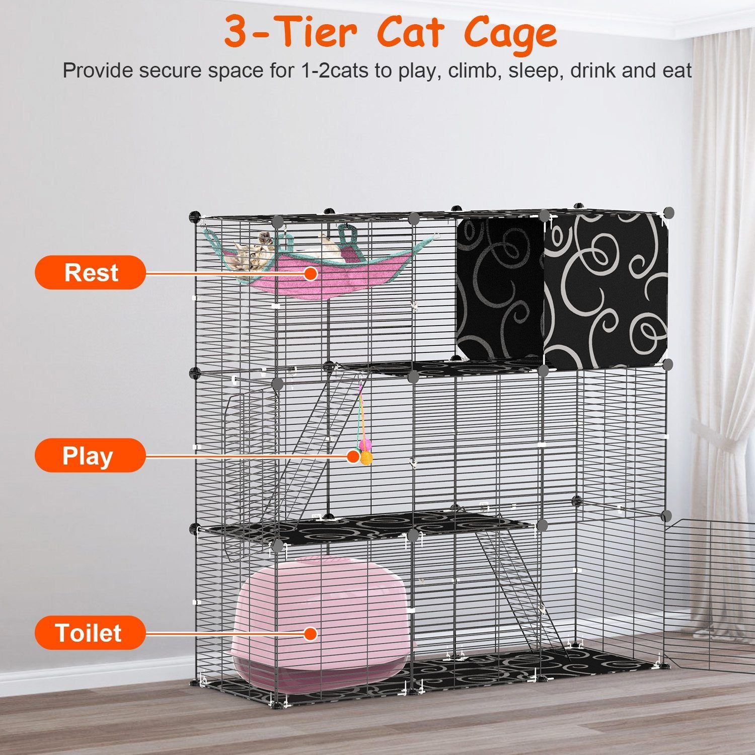 Three-Tier Indoor Cat Cage Playpen with 3 Doors and 2 Ladders