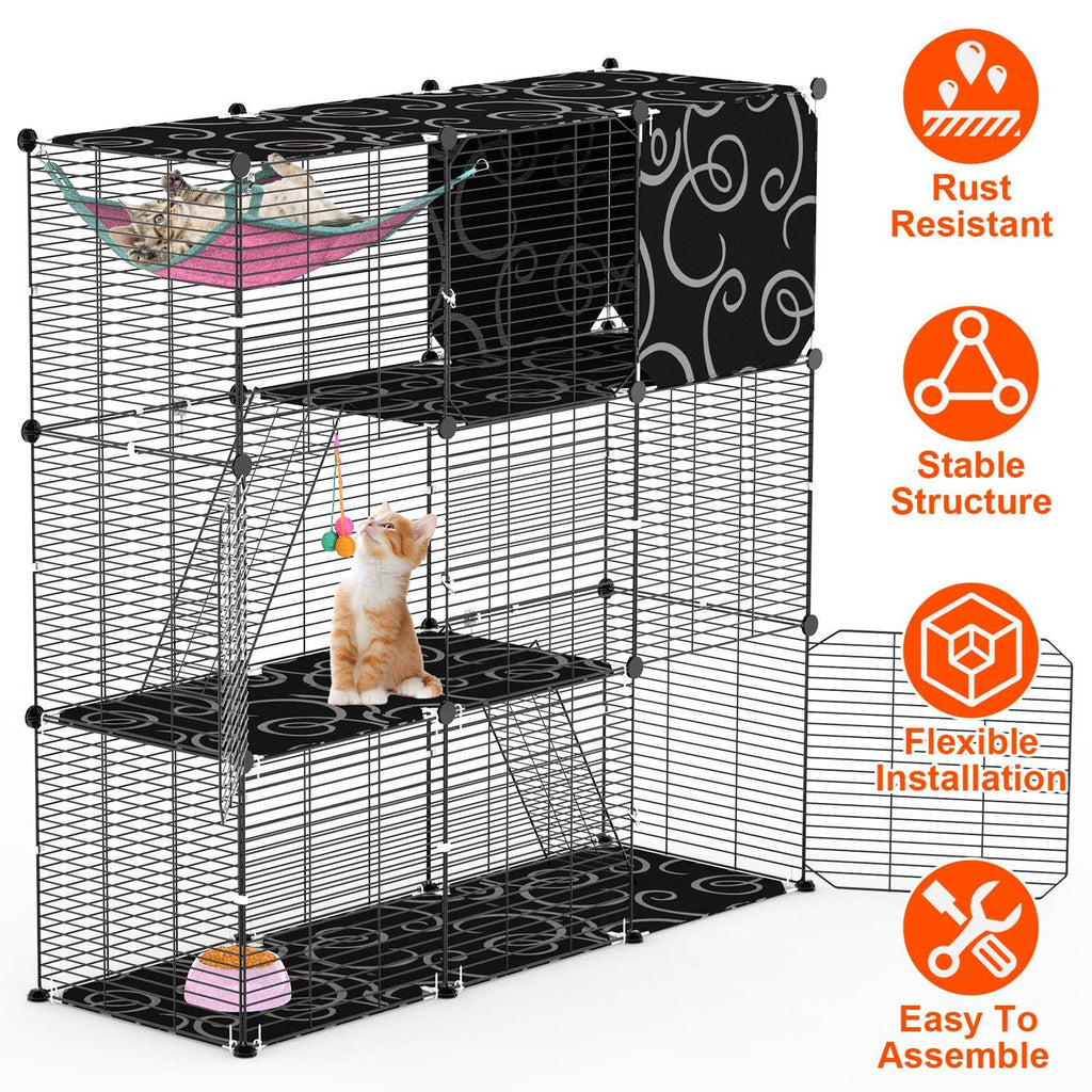 Three-Tier Indoor Cat Cage Playpen with 3 Doors and 2 Ladders