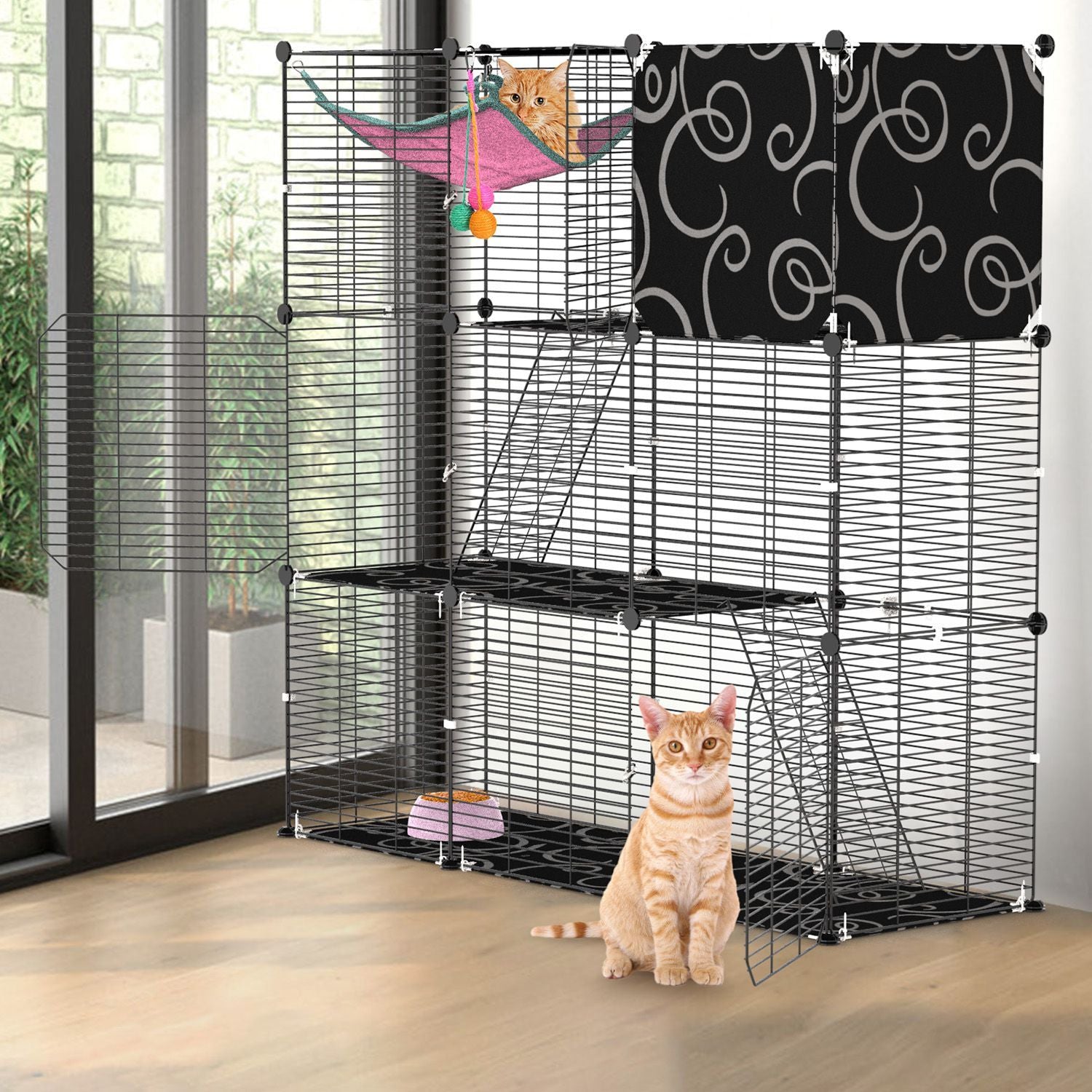 Three-Tier Indoor Cat Cage Playpen with 3 Doors and 2 Ladders