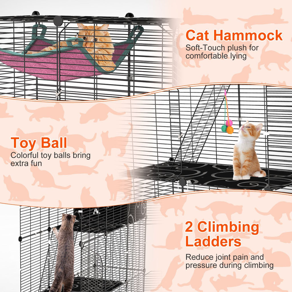 Three-Tier Indoor Cat Cage Playpen with 3 Doors and 2 Ladders