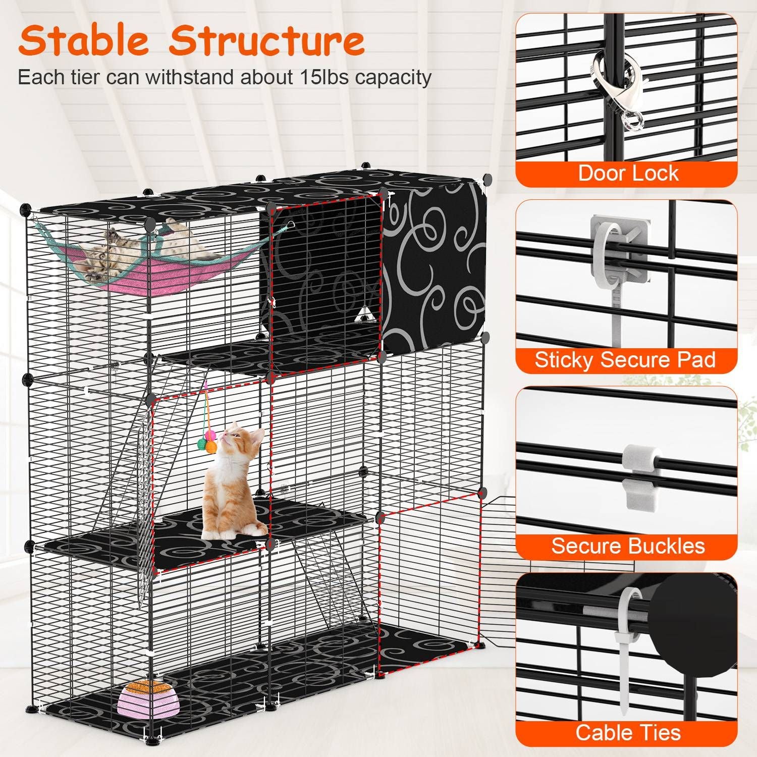 Three-Tier Indoor Cat Cage Playpen with 3 Doors and 2 Ladders