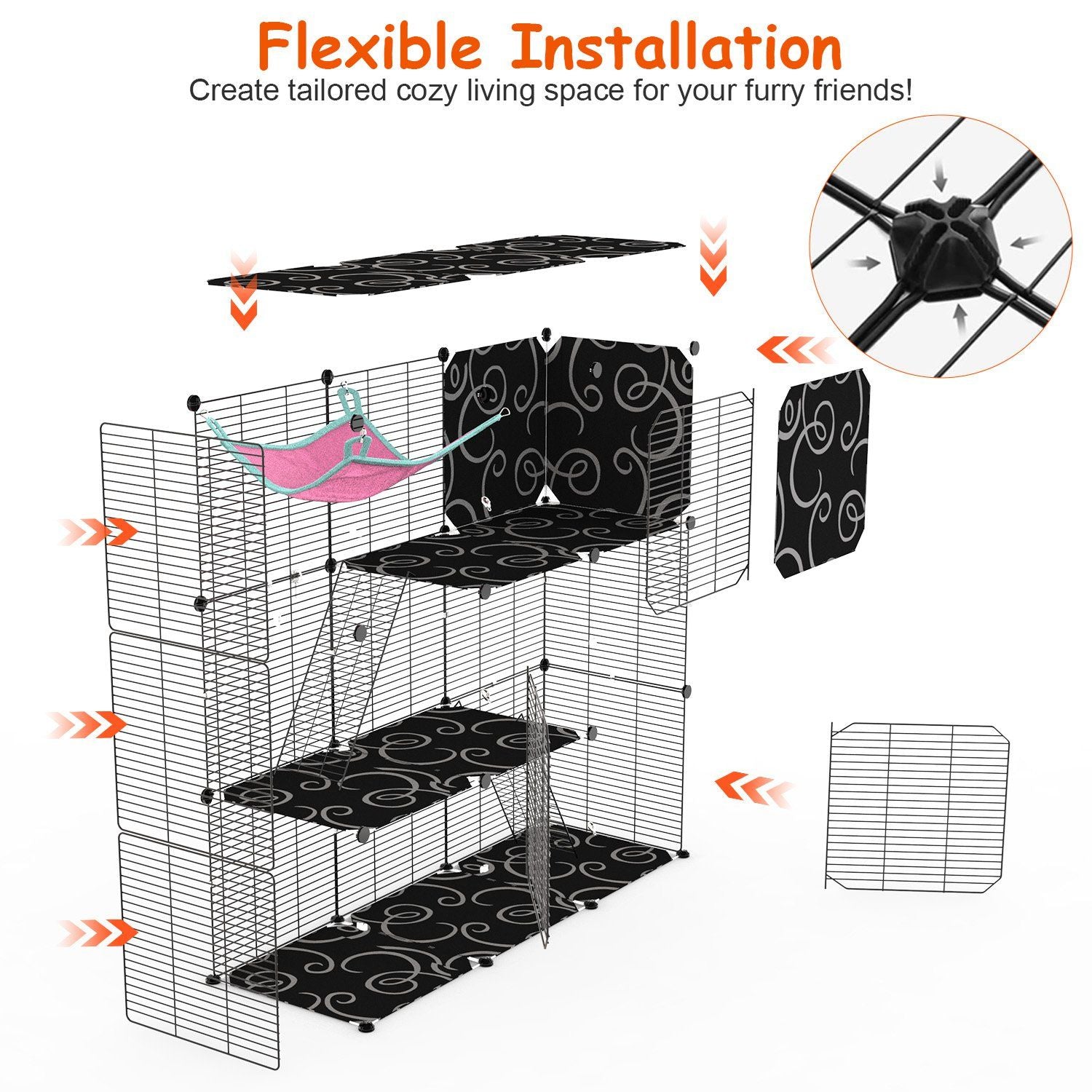 Three-Tier Indoor Cat Cage Playpen with 3 Doors and 2 Ladders
