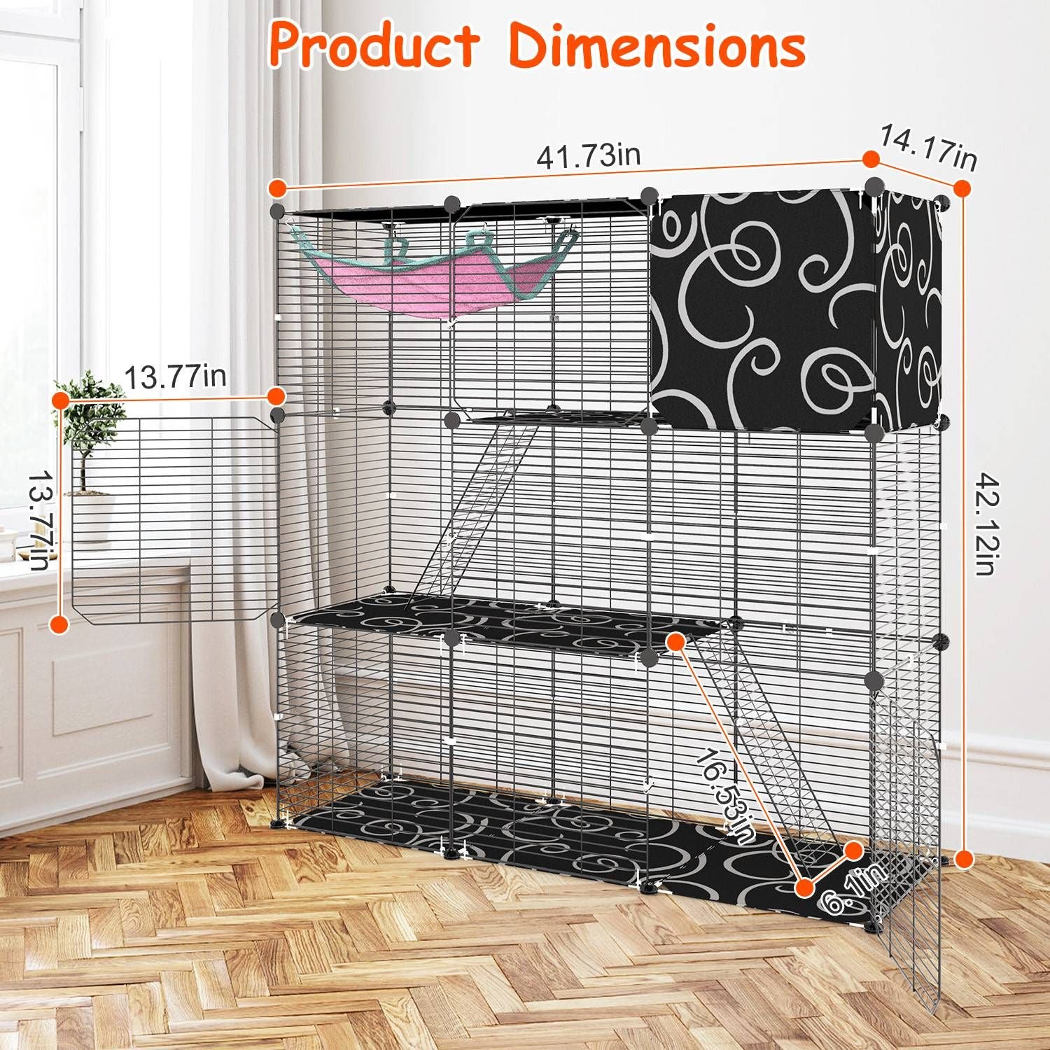 Three-Tier Indoor Cat Cage Playpen with 3 Doors and 2 Ladders