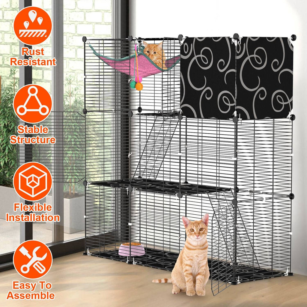 Three-Tier Indoor Cat Cage Playpen with 3 Doors and 2 Ladders