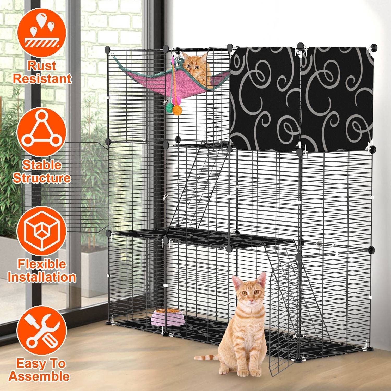 Three-Tier Indoor Cat Cage Playpen with 3 Doors and 2 Ladders