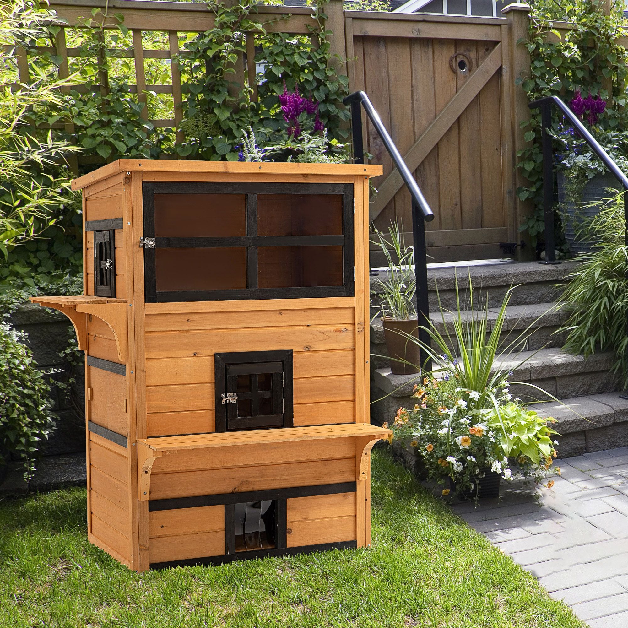 3-Tier Outdoor Cat House with Fun Entrances & Solid Construction