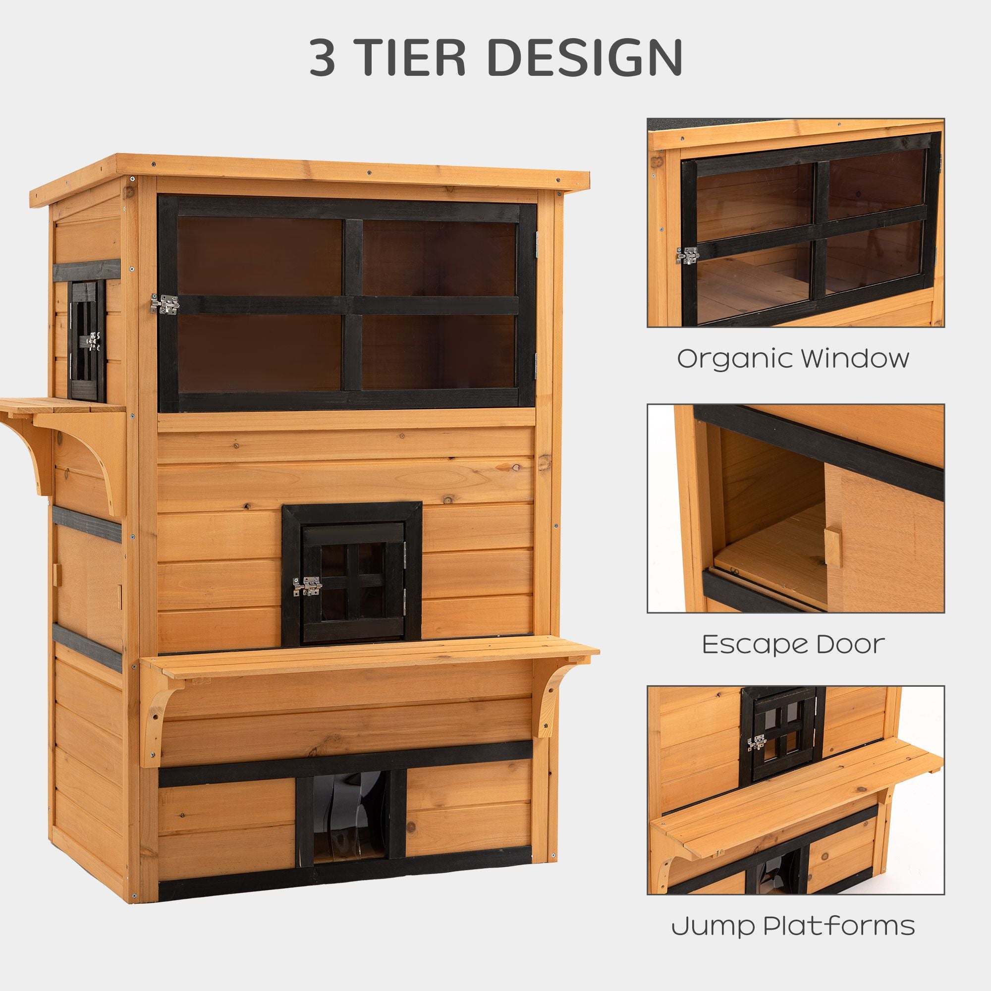 3-Tier Outdoor Cat House with Fun Entrances & Solid Construction