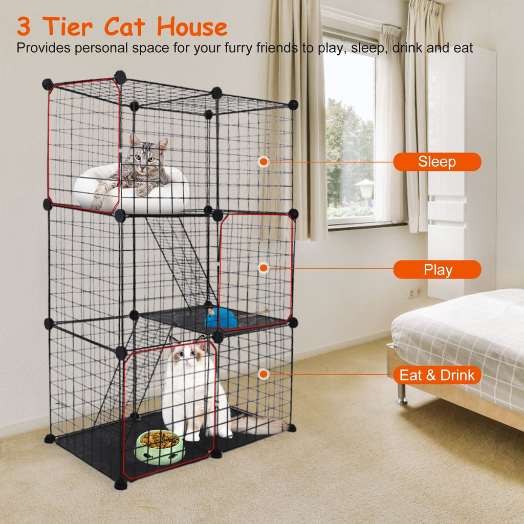 3-Tier Cat Playpen with Ladders and Doors for Indoor Cats