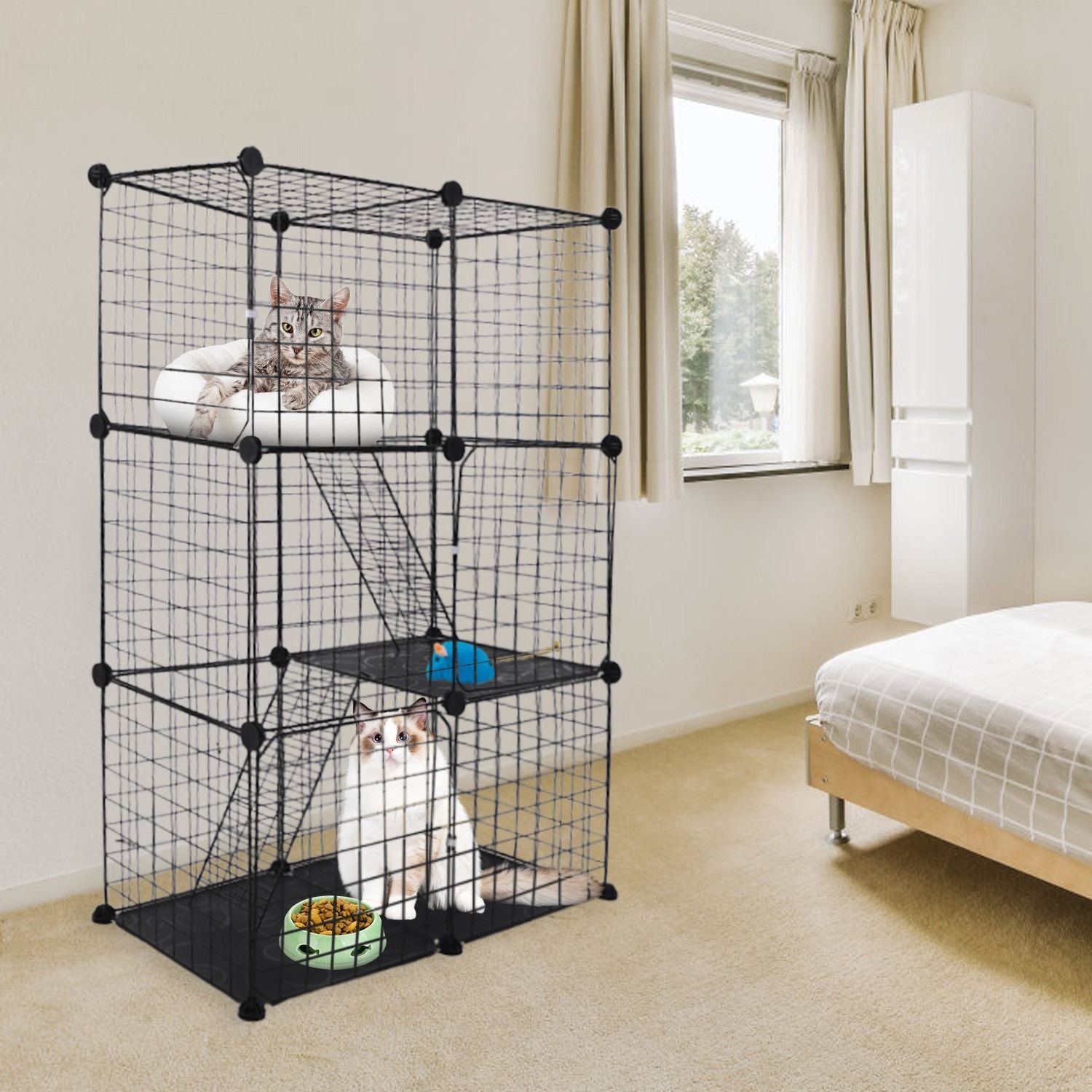 3-Tier Cat Playpen with Ladders and Doors for Indoor Cats