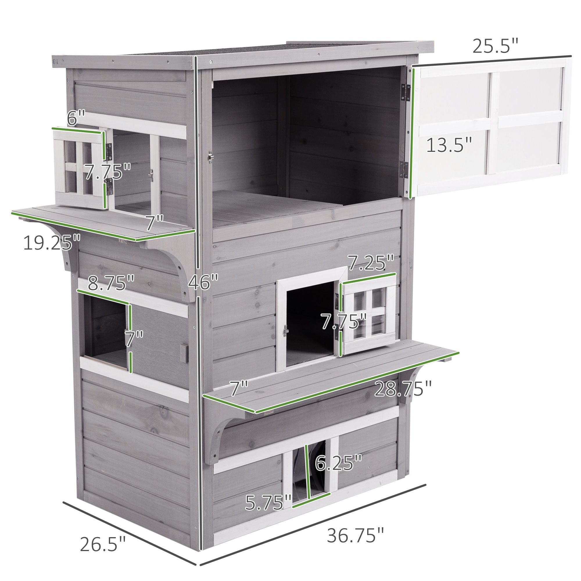 3-Tier Feral Cat House with Escape Doors and Jumping Platform