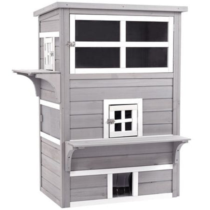 3-Tier Feral Cat House with Escape Doors and Jumping Platform