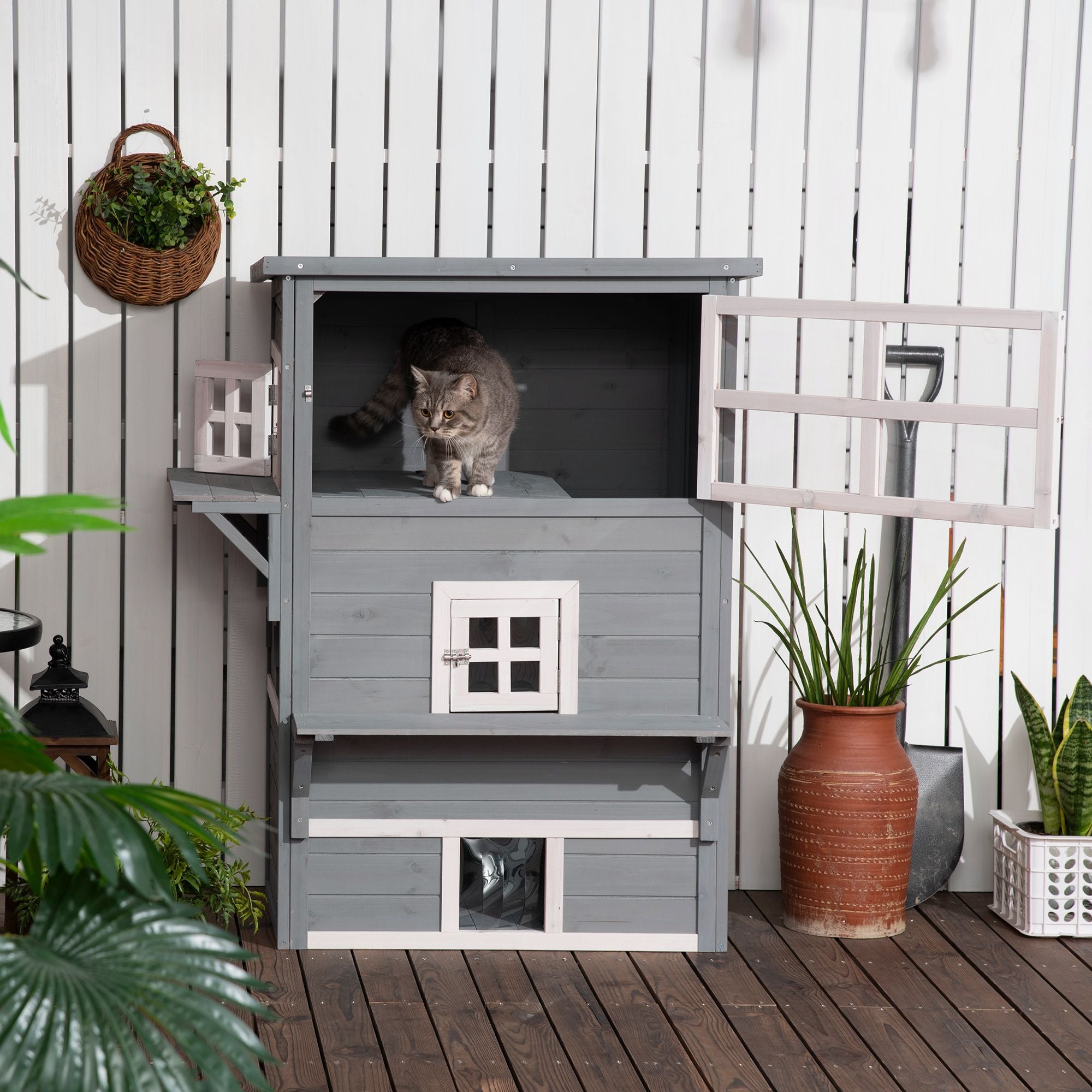 3-Tier Feral Cat House with Escape Doors and Jumping Platform
