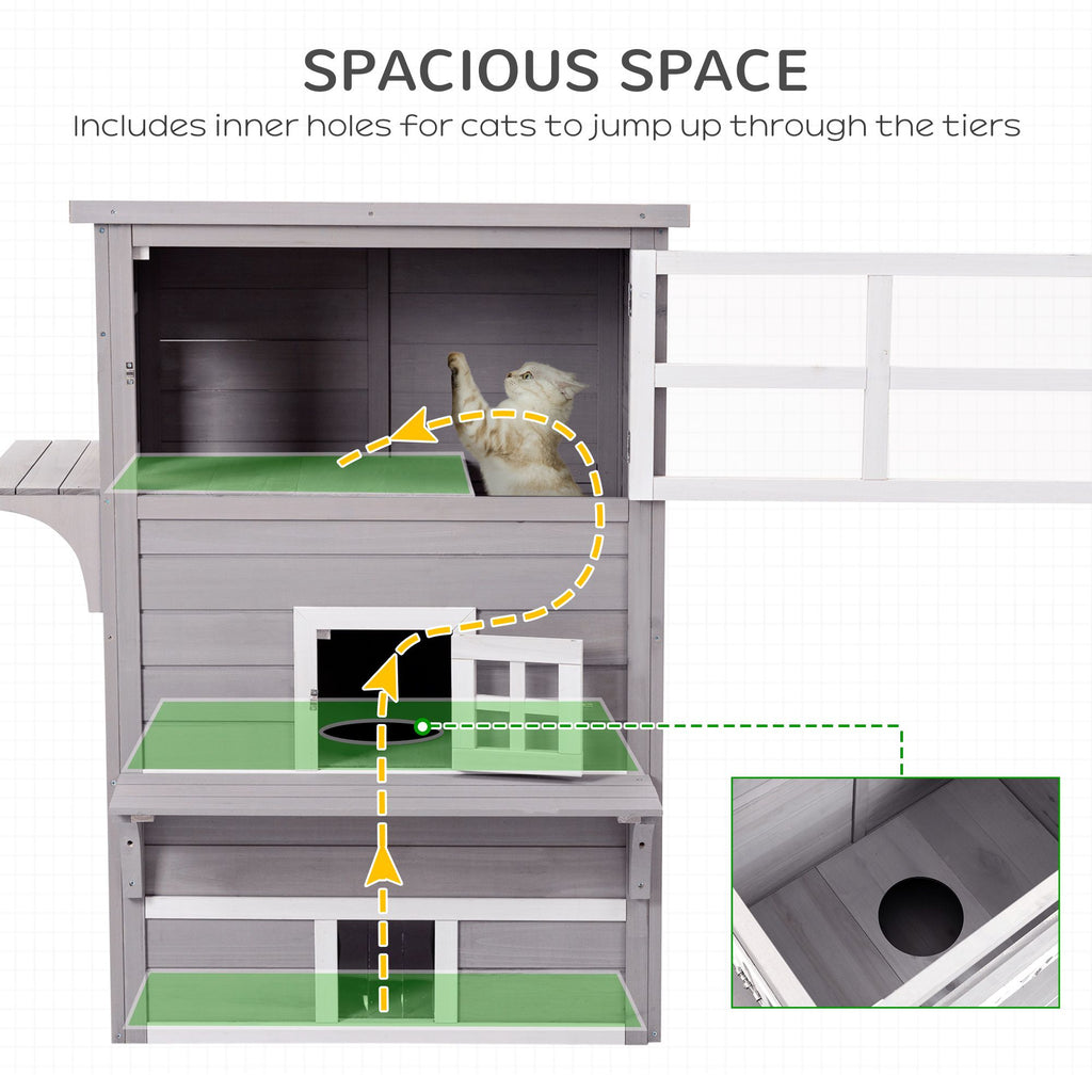 3-Tier Feral Cat House with Escape Doors and Jumping Platform
