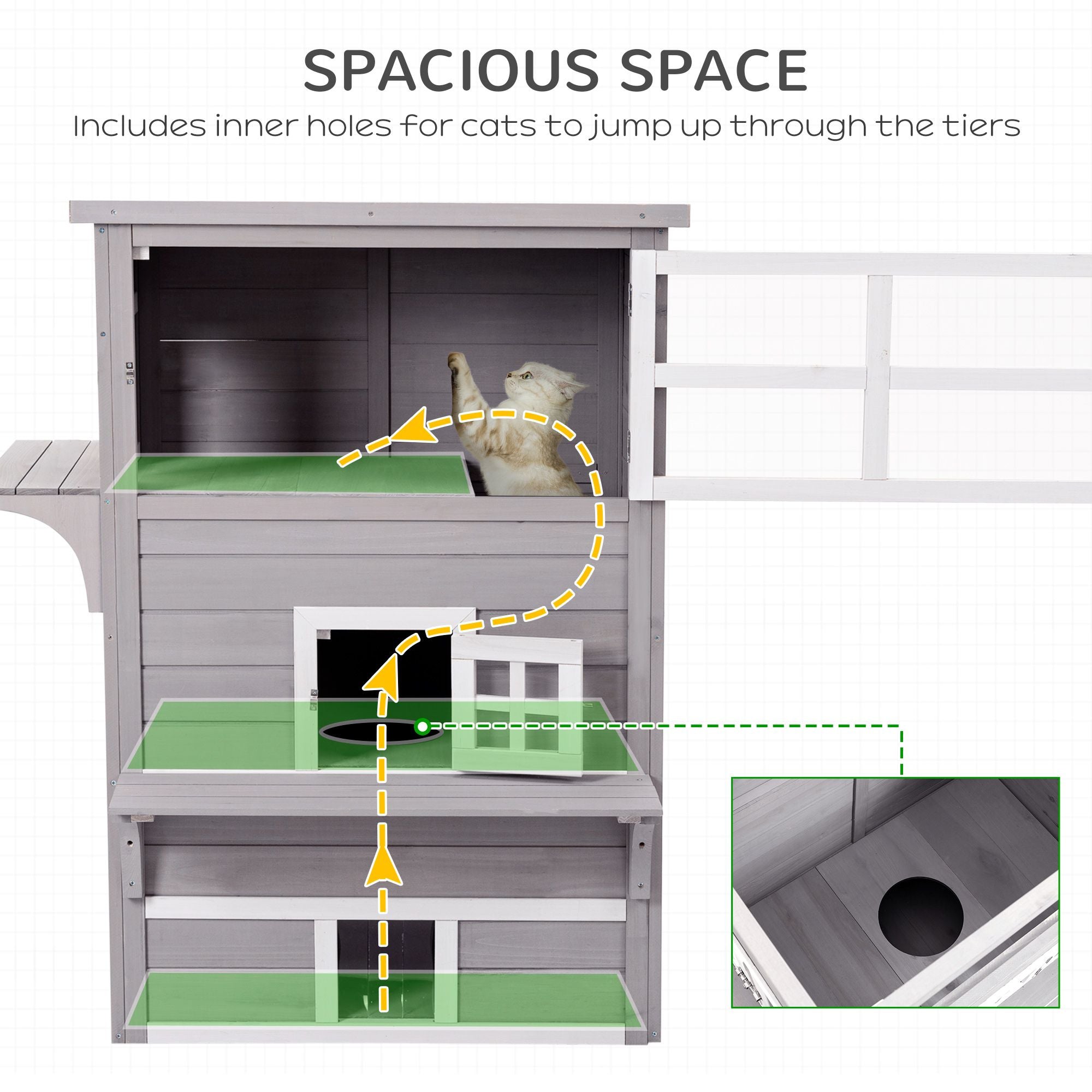 3-Tier Feral Cat House with Escape Doors and Jumping Platform