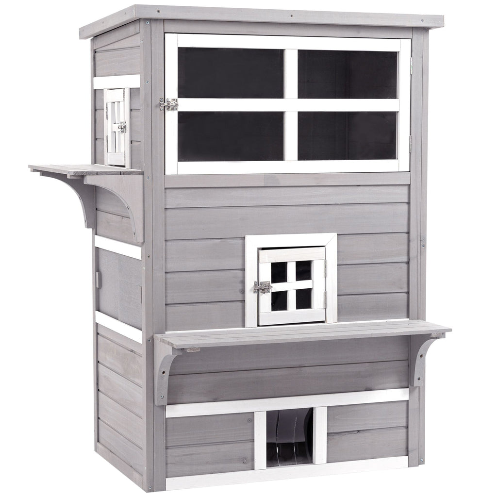 3-Tier Feral Cat House with Escape Doors and Jumping Platform