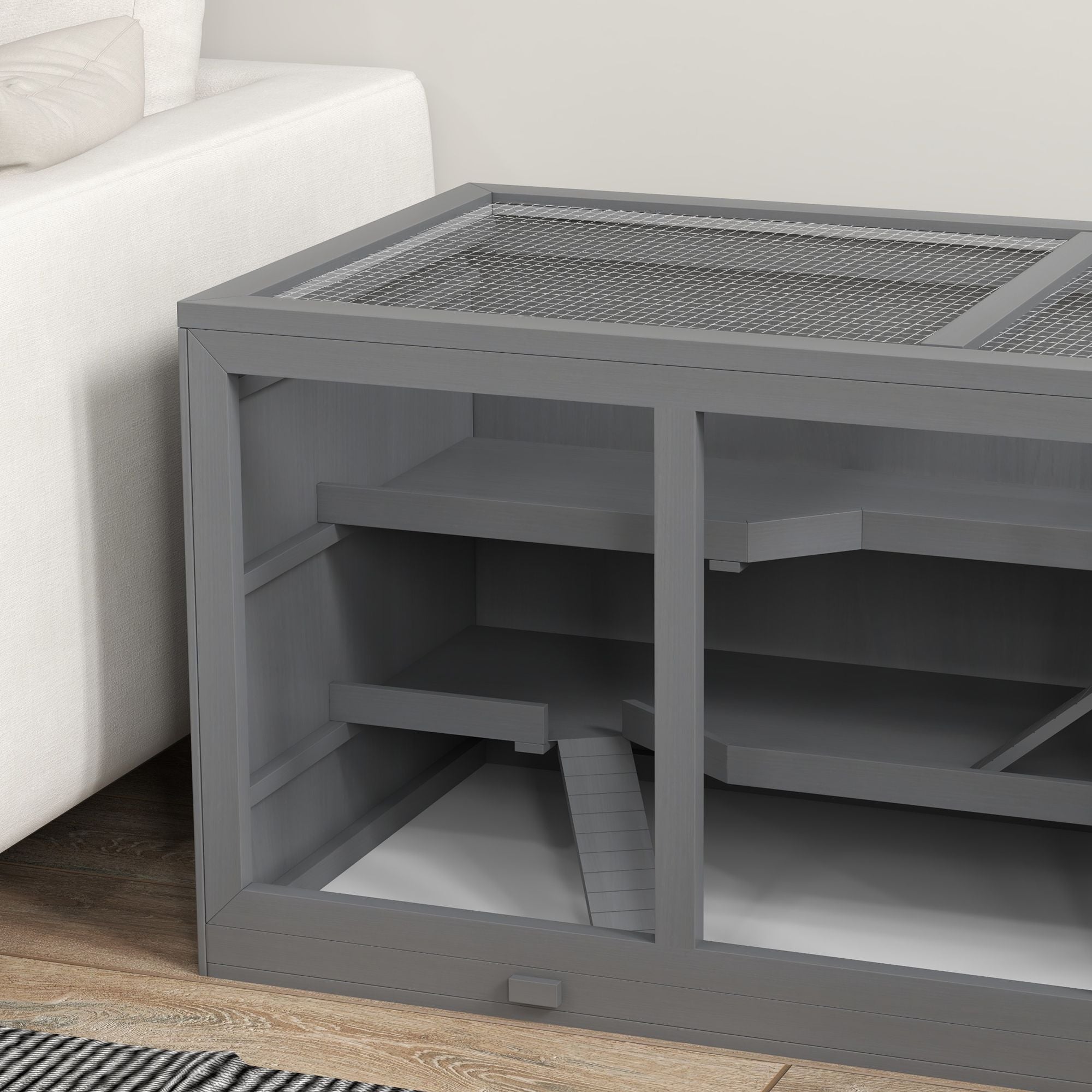 3-Tier Hamster Cage with Tunnel and Ramps – Clear Front, water-ready Tray