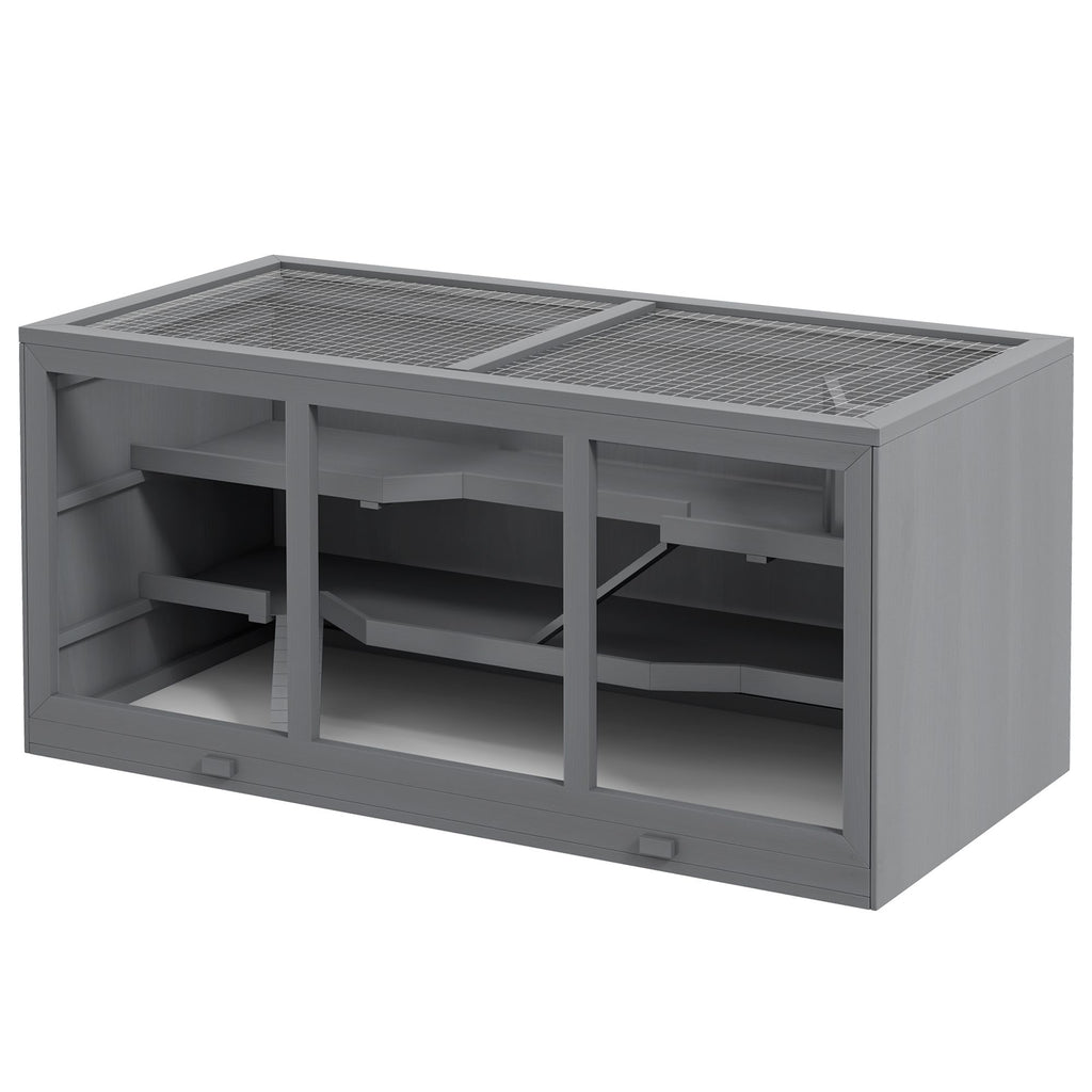 3-Tier Hamster Cage with Tunnel and Ramps – Clear Front, water-ready Tray
