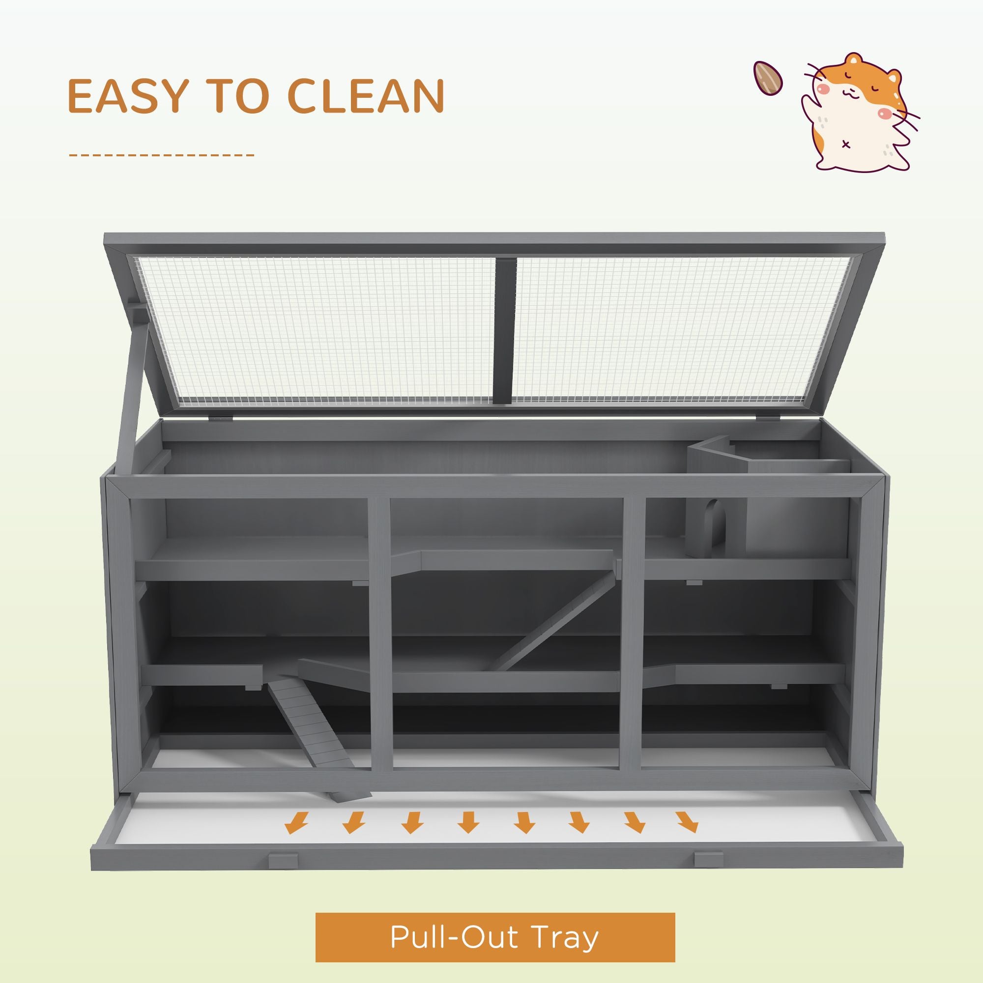 3-Tier Hamster Cage with Tunnel and Ramps – Clear Front, water-ready Tray